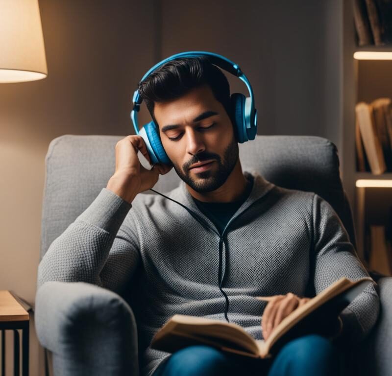 A person listening to an audiobook