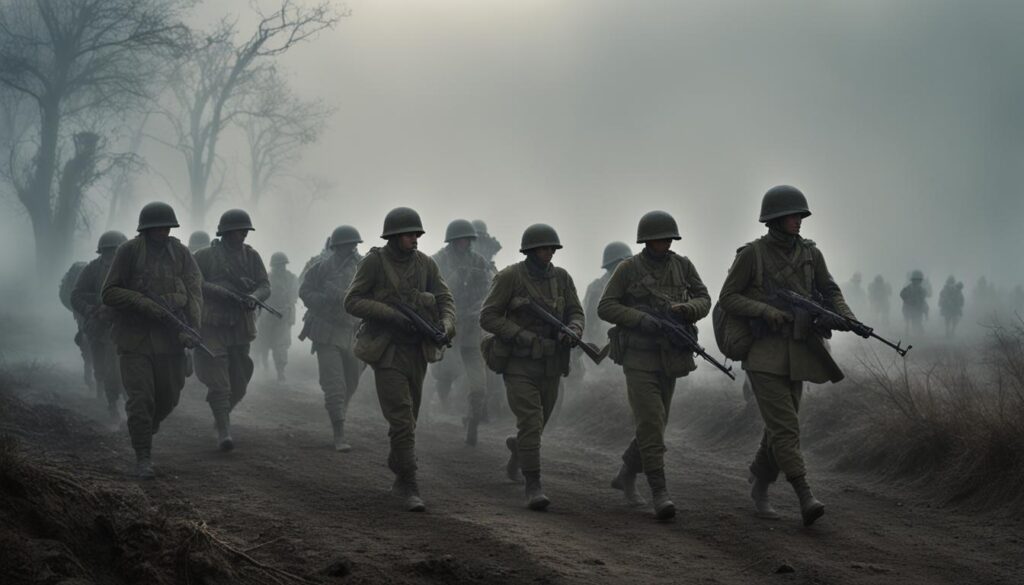 WWII soldiers marching