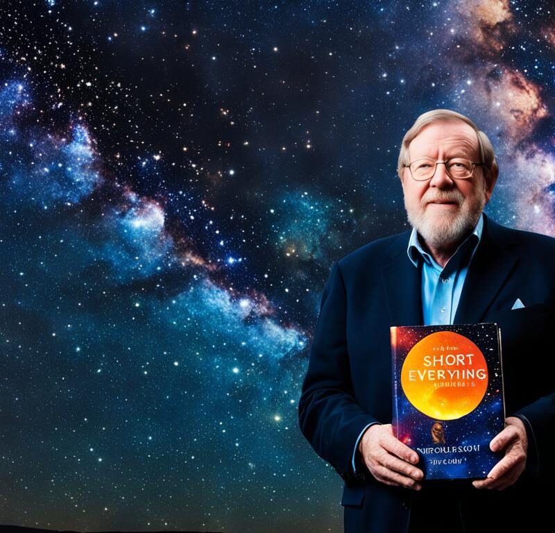 Bill Bryson with A Short History of Nearly Everything book cover