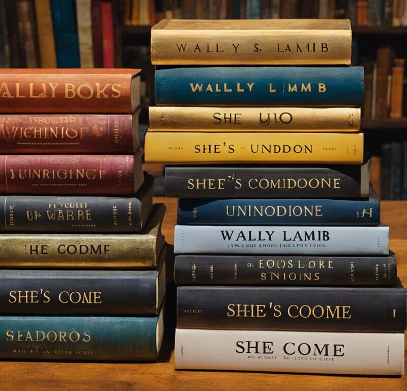 Wally Lamb book on a stack of books